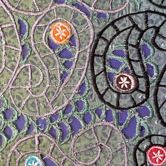 VTG Pong Poco Ltd Sz XL Green Blouse Shirt Button Up 3/4 Sleeve Embroidered - Picture 12 of 13